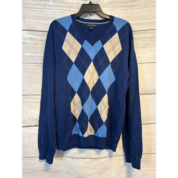 Banana Republic Mens Argyle Sweater V-Neck Blue Size M - Picture 1 of 3